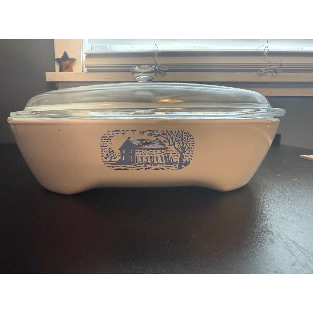 Corning Amana Radarange Browning Skillet with Lid Country Festival Blue White